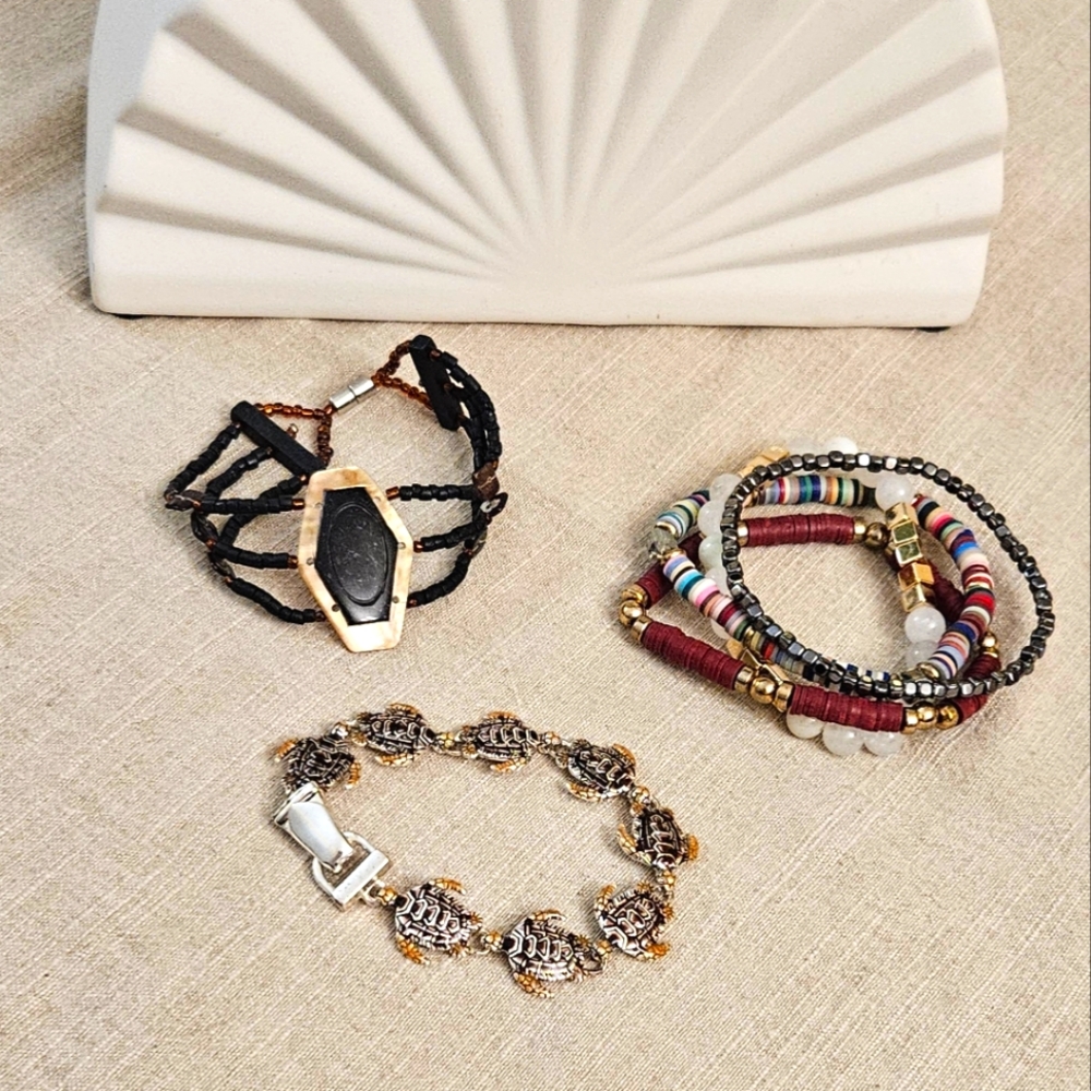 Black, Gold, & Multicolor Bracelet Set